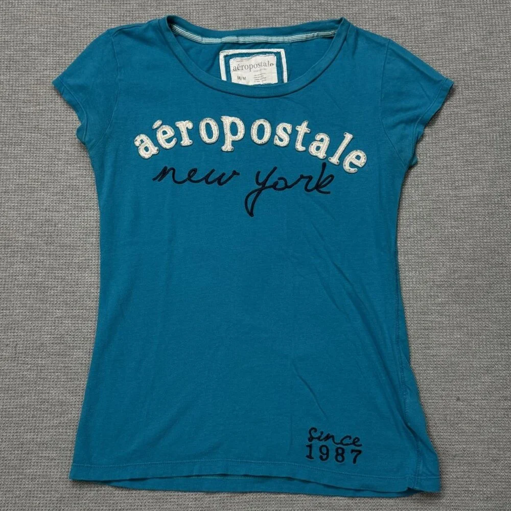 Aeropostale Womens Blue Graphic T-Shirt "New York" Embroidered Logo Medium - Picture 3 of 12